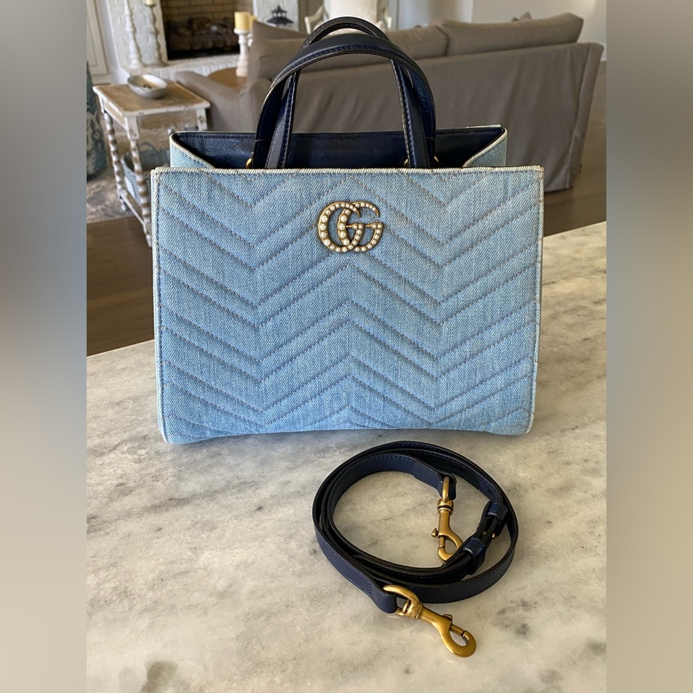 Gucci Pearly Marmont Denim crossbody tote